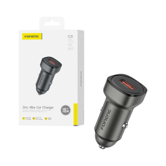 Carregador de Carro Foneng C21 USB 18W Cinza Escuro